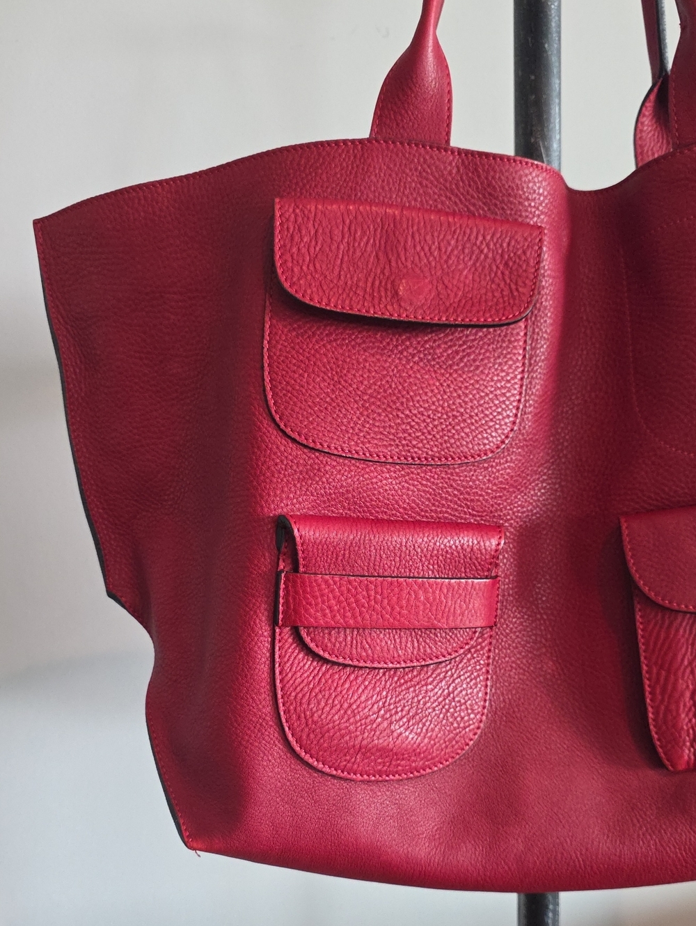 Marni Red Leather Tote Bag with Front Pockets - Picture 2 of 15